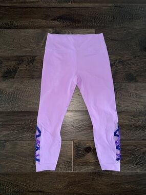 Fabletics Girls Lavender Leggings with Navy Side Lattice